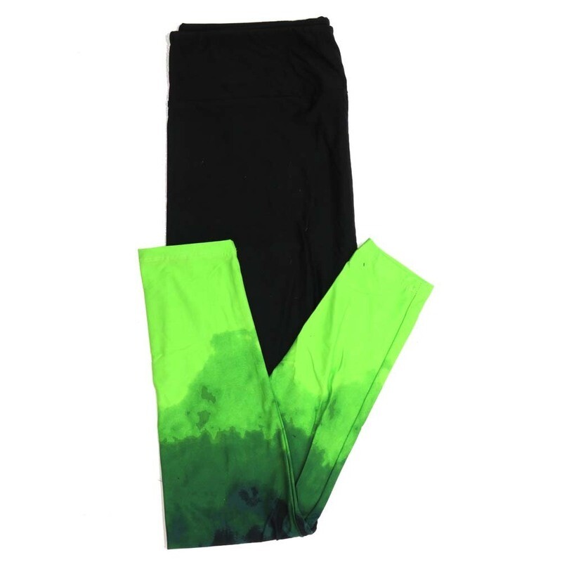 LuLaRoe One Size OS Halloween Solid Black with Bright Green Hombre Leg Bottoms Womens Buttery Soft Leggings fits Adults 2-10  933077