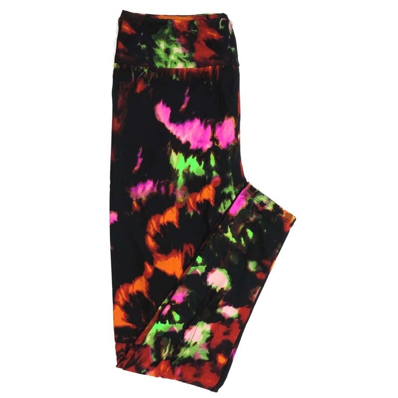 LuLaRoe One Size OS Halloween Trippy Tye Dye Vibrant Flame Like Black Yellow Red Blue Womens Buttery Soft Leggings fits Adults 2-10  012366