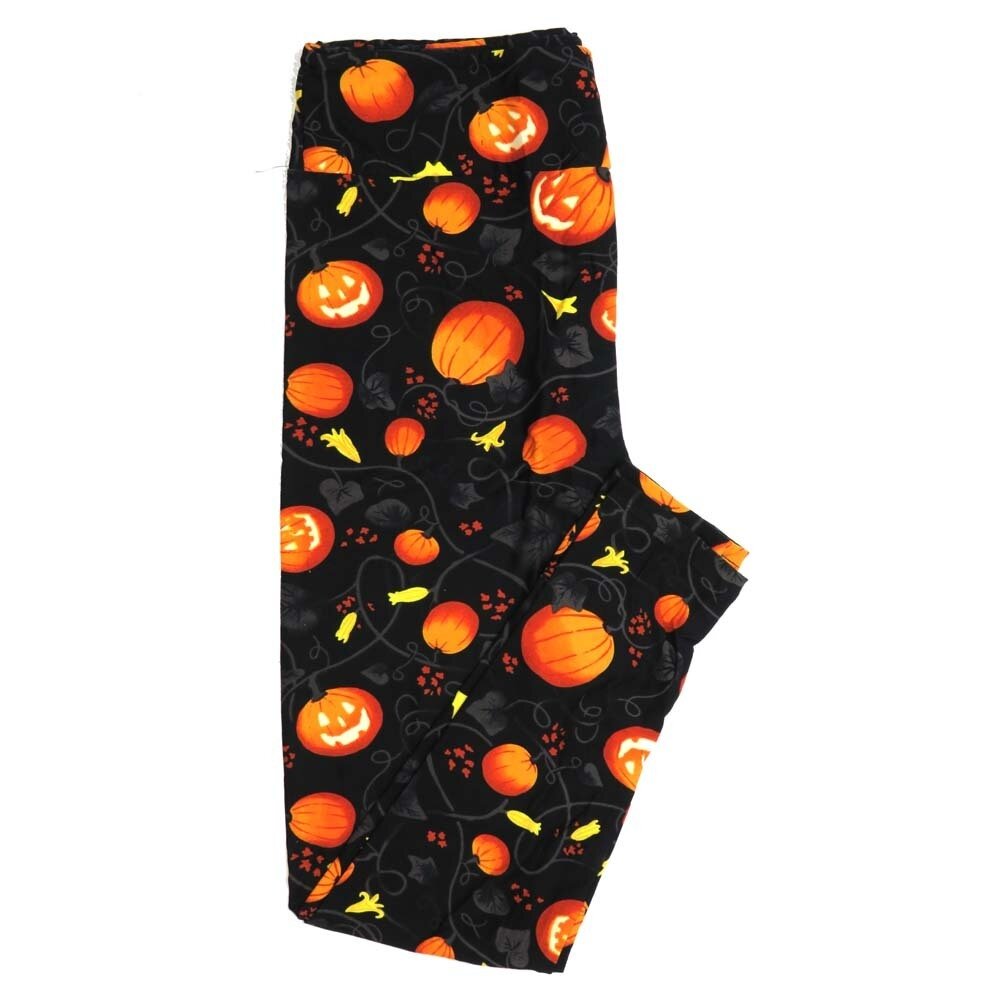 LuLaRoe One Size OS Halloween Pumpkins Jack o Lanterns on Vine Black Orange Green Yellow Womens Buttery Soft Leggings fits Adults 2-10  971675