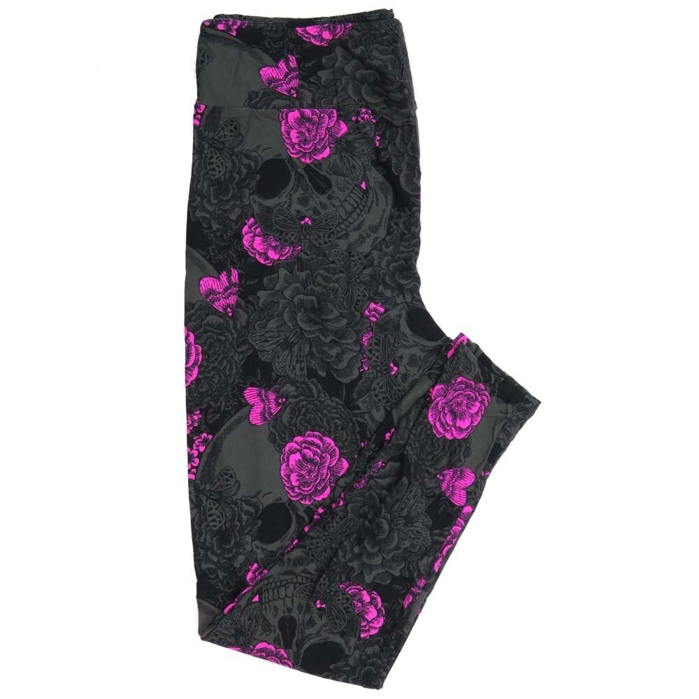 LuLaRoe One Size OS Halloween Skulls Butterflies Flowers Gray Black Purple Womens Buttery Soft Leggings fits Adults 2-10  940974