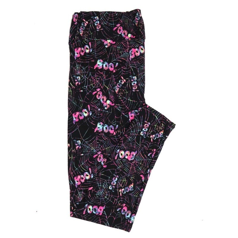 LuLaRoe Kids Large/XL LXL Halloween Spider Webs BOO! Black White Pink Womens Buttery Soft Leggings fits Kids sizes 7-14  177851