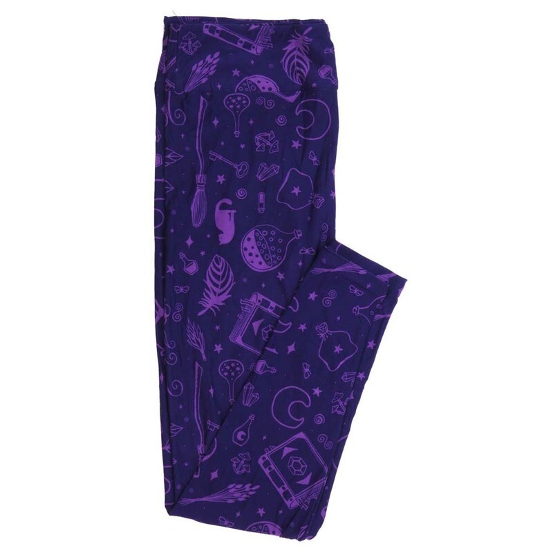 LuLaRoe Kids Large/XL LXL Halloween Witch&#39;s Brew Mad Scientist Lab Broom Poisons Keys Bottles Cats Stars Books Blue Light Blue Womens Buttery Soft Leggings fits Kids sizes 7-14  988572