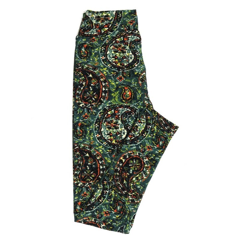 LuLaRoe One Size OS Paisley Black Fucshia White Yellow Leggings fits Womens sizes 2-10  OS-4121-ZG2