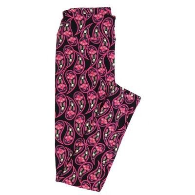 LuLaRoe One Size OS Paisley Black Pink Leggings fits Womens sizes 2-10  OS-4389-Q