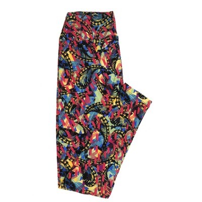 LuLaRoe One Size OS Paisley Feather Black Yellow Red Blue Leggings fits Womens sizes 2-10  OS-4389-S