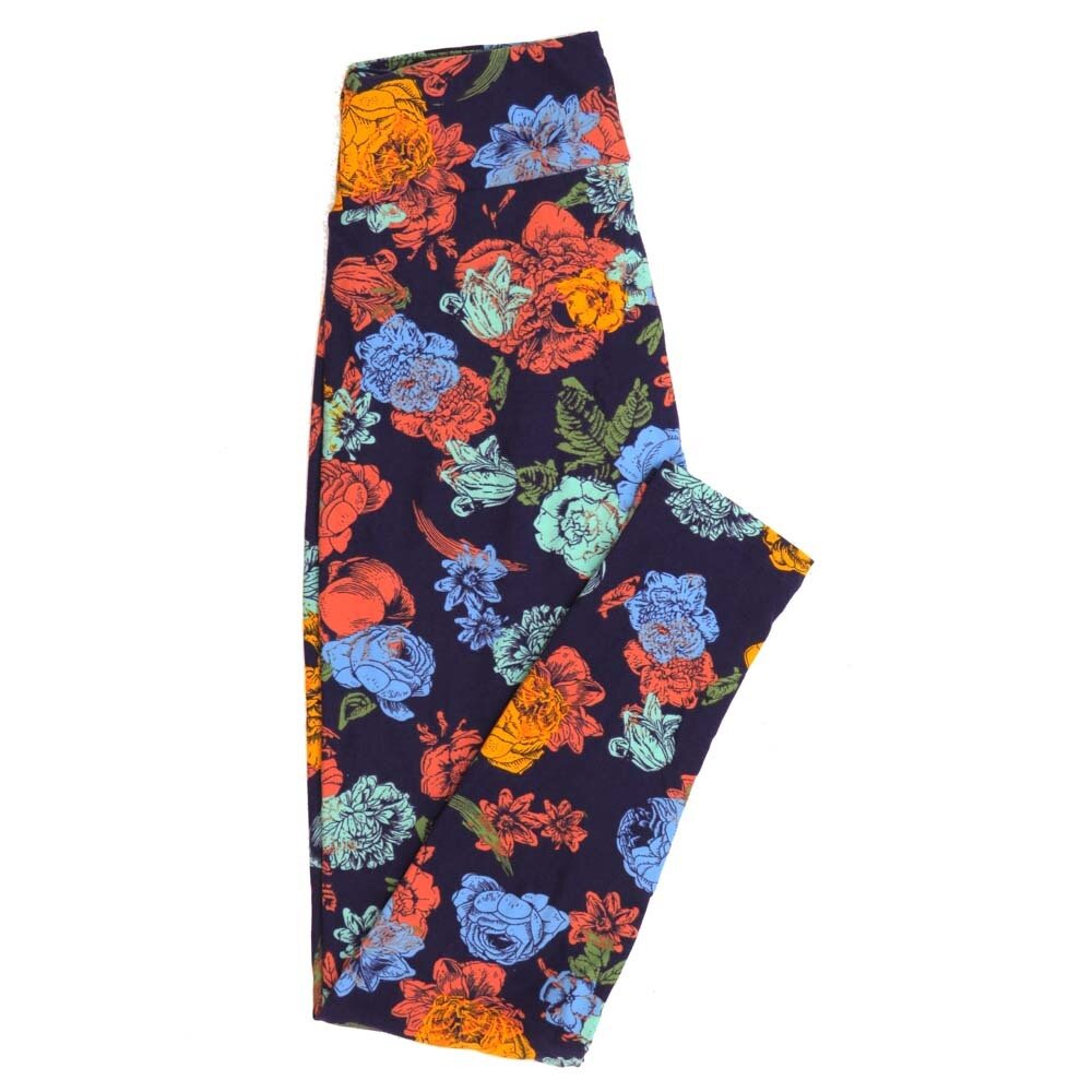 LuLaRoe One Size OS Floral Roses Lilies Black Blue Red Green Leggings fits Womens sizes 2-10  OS-4387-Y