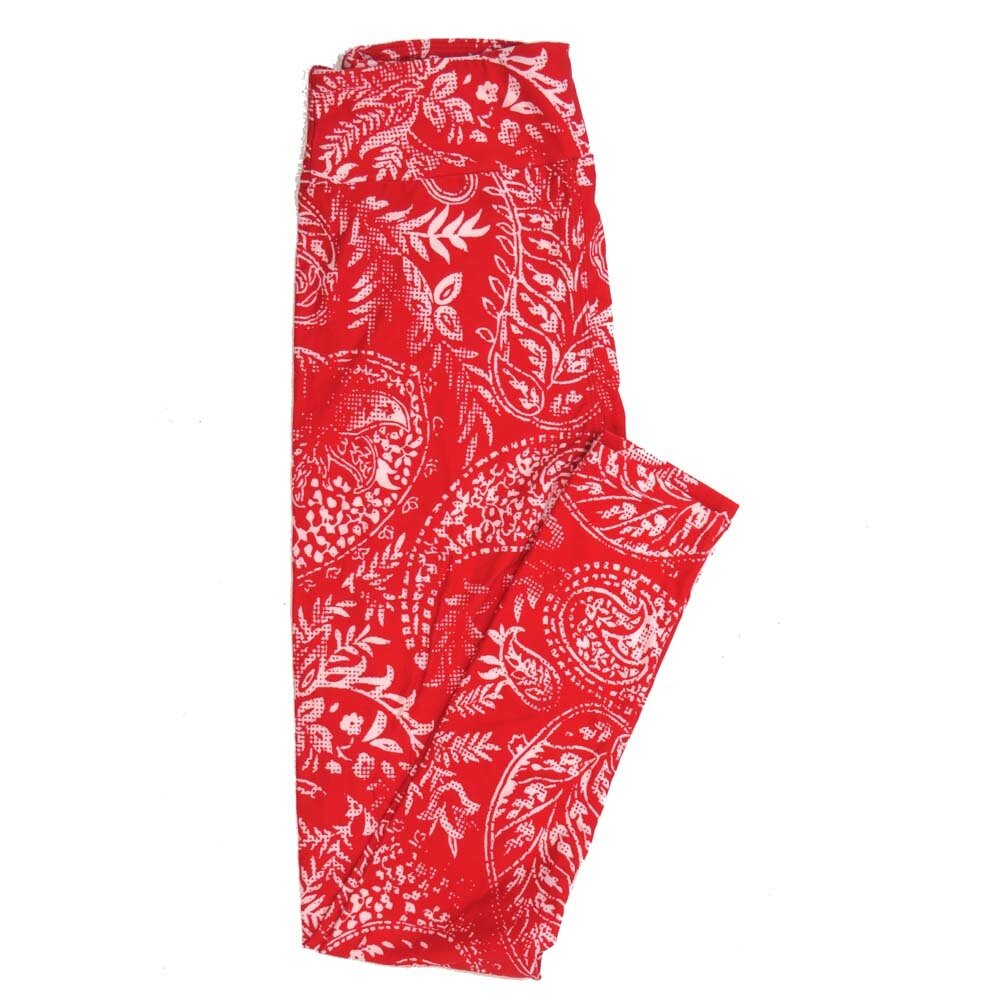 LuLaRoe One Size OS Paisley Floral Red White Leggings fits Womens sizes 2-10  OS-4389-N