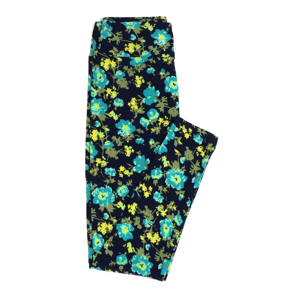 LuLaRoe One Size OS Floral Abstract Black Peach Yellow Leggings fits Womens sizes 2-10  OS-4387-D