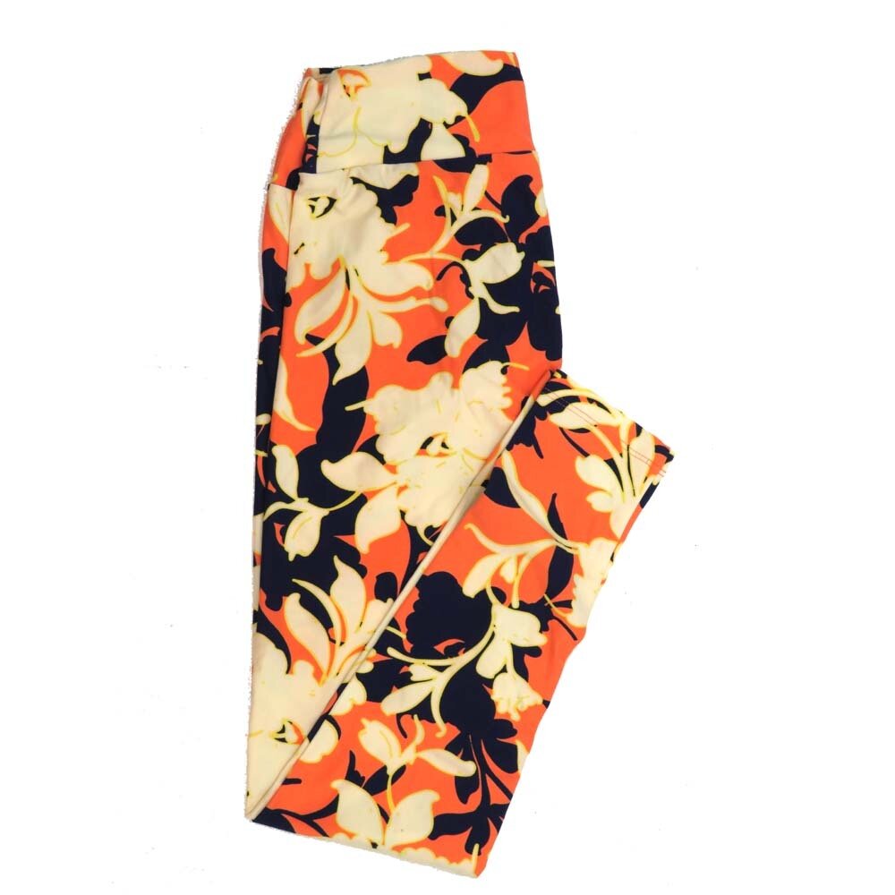 LuLaRoe One Size OS Floral Black Coral Cream Leggings fits Womens sizes 2-10  OS-4387-U