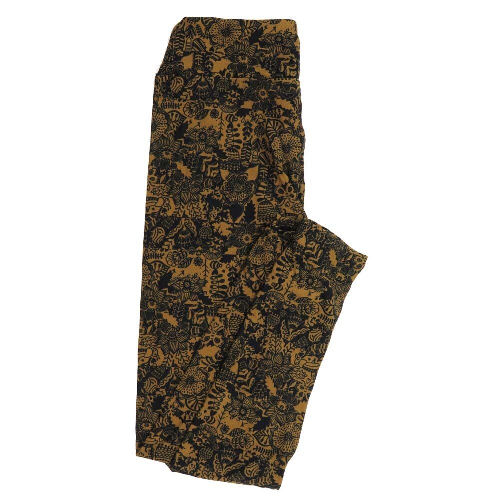 LuLaRoe One Size OS Floral Black Rust Polka Dot Leggings fits Womens sizes 2-10  OS-4391-S