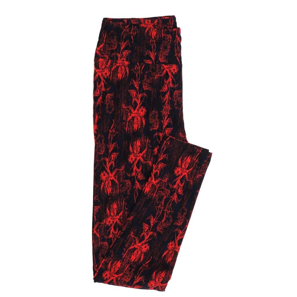 LuLaRoe One Size OS Floral Black Red Leggings fits Womens sizes 2-10  OS-4387-T