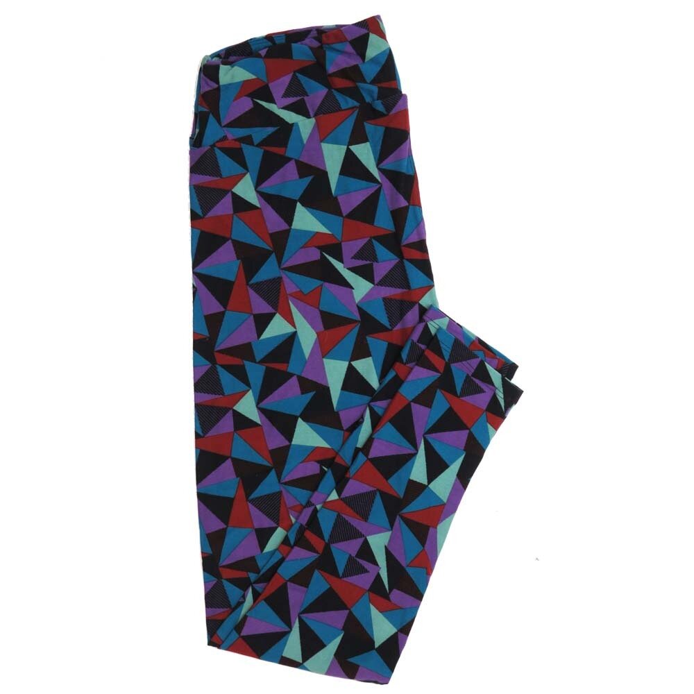 LuLaRoe Tall Curvy TC Geometric Triangles Black Blue Red Gray Leggings fits sizes 12-18  TC-7387-A