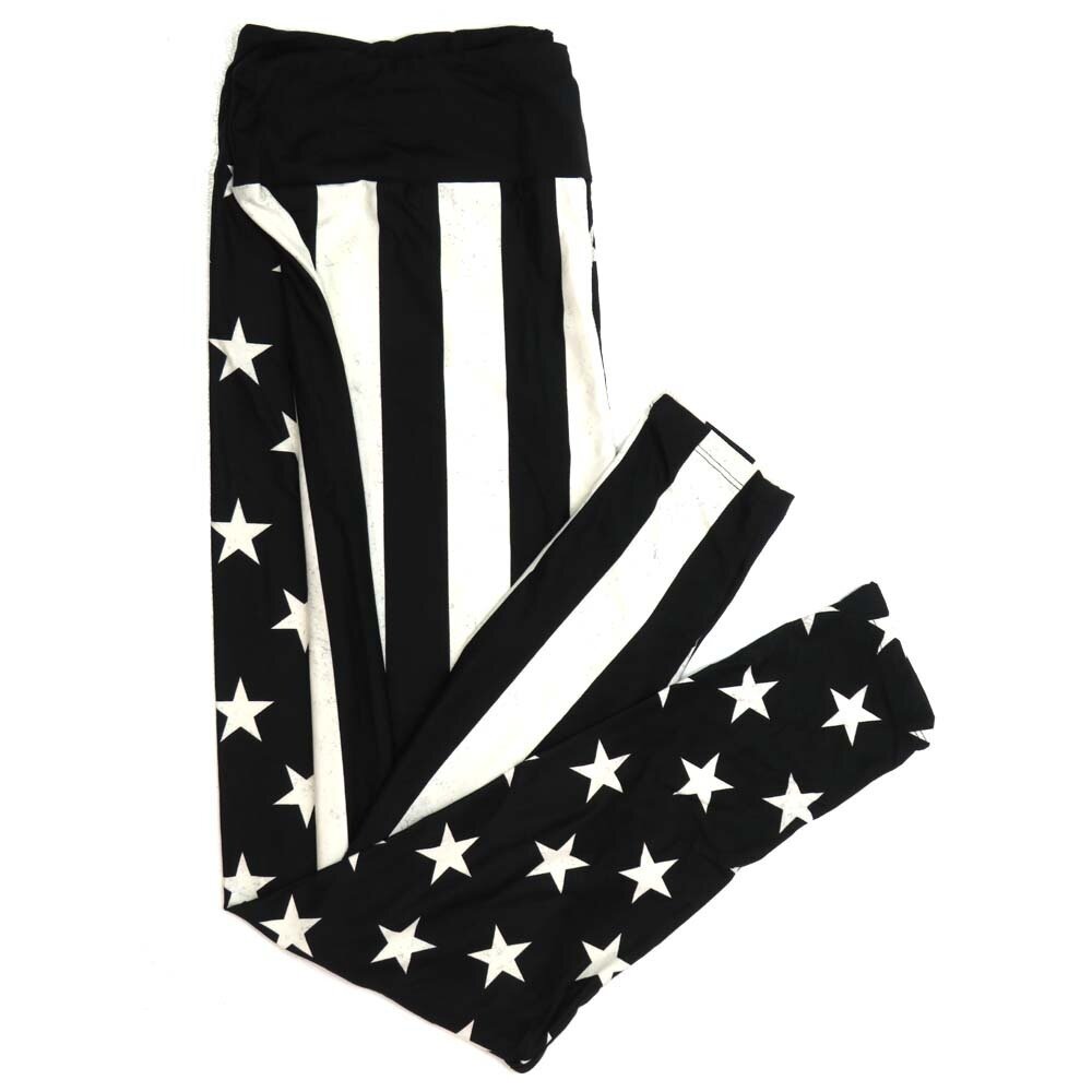 LuLaRoe TCTWO TC2 Americana USA Stars and Stripes Black and White One Leg Stars and One Leg Stripes USA Flag Americana Buttery Soft Womens Leggings fits Adults sizes 18-26  TCTWO-9060-D-21