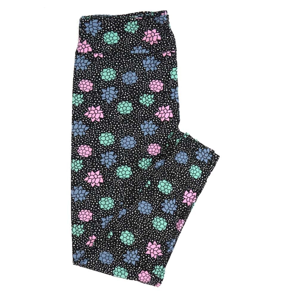 LuLaRoe TCTWO TC2 Black Blue Pink Lotus Flower Polka Dot Floral Buttery Soft Womens Leggings fits Adults sizes 18-26  TCTWO-087844