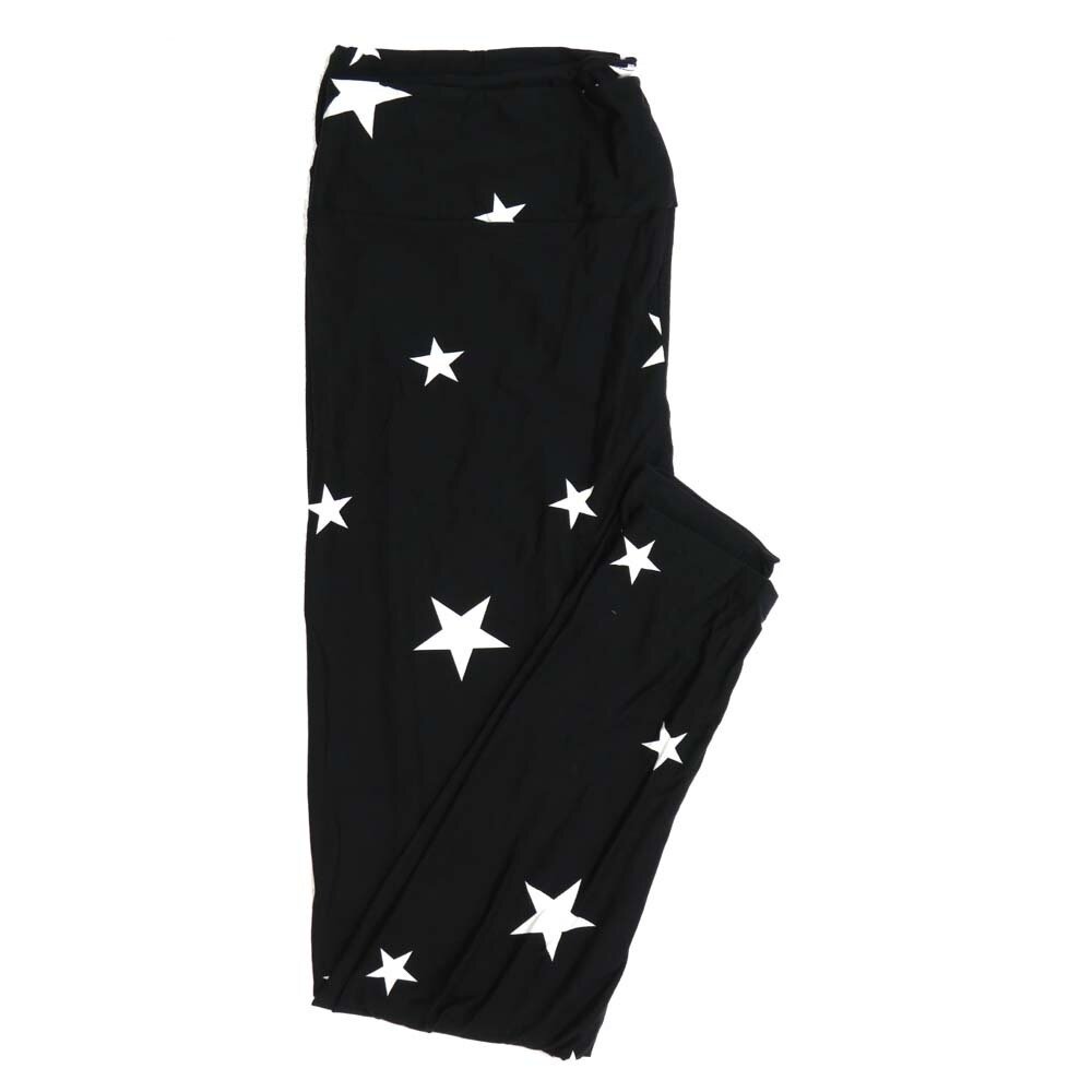 LuLaRoe TCTWO TC2 Americana UDA Stars Black with White Random Large and Small Stars Buttery Soft Womens Leggings fits Adults sizes 18-26  TCTWO-9053-A-45