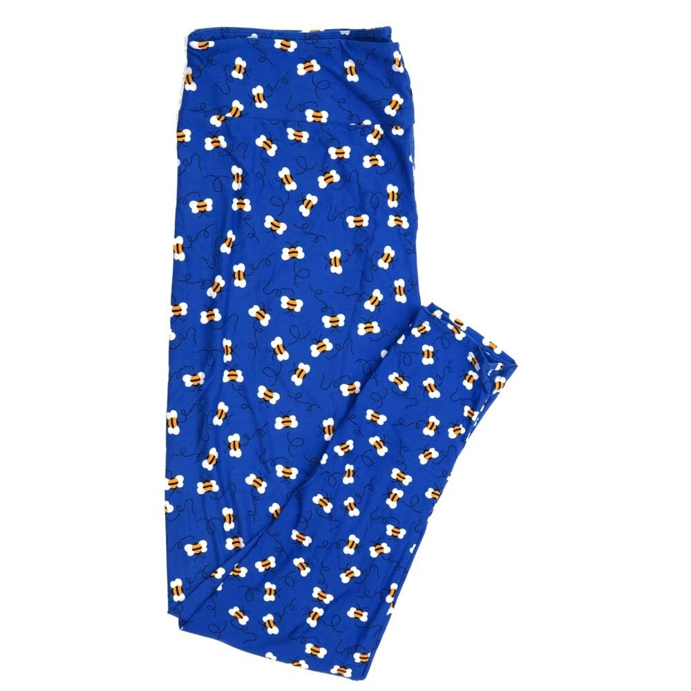 LuLaRoe TCTWO TC2 Bumble Bees Flying Blue Yellow White Buttery Soft Womens Leggings fits Adults sizes 18-26  TCTWO-032349