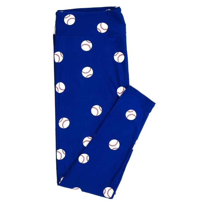 LuLaRoe TCTWO TC2 Baseballs Blue White Red Buttery Soft Womens Leggings fits Adults sizes 18-26  TCTWO-915453