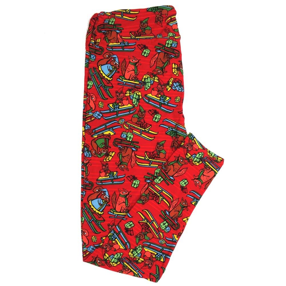 LuLaRoe TCTWO TC2 Christmas Holiday Skiing Squirrels Presents Leggings fits sizes 18+  TCTWO-9085-O2
