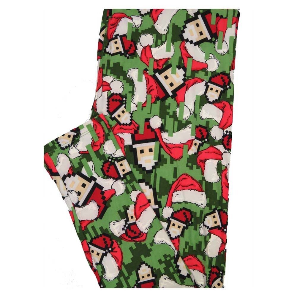 LuLaRoe TCTWO TC2 Christmas Santa Claus Pixelated Holiday Buttery Soft Leggings fits Adult Sizes 18+