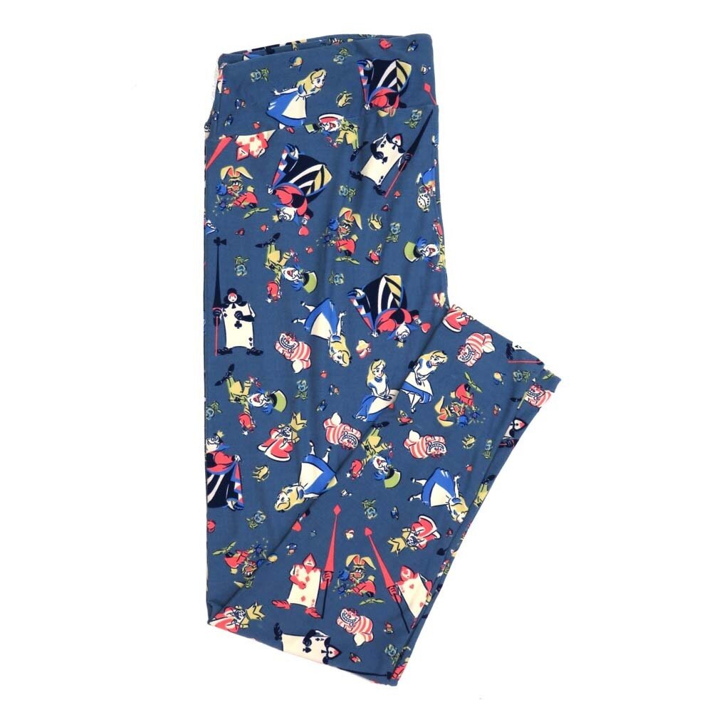 LuLaRoe TCTWO TC2 Disney Alice in Wonderland Queen of Hearts Cheshire Cat Mad Hatter Blue Buttery Soft Womens Leggings fits Adults sizes 18-26  TCTWO-9041-I