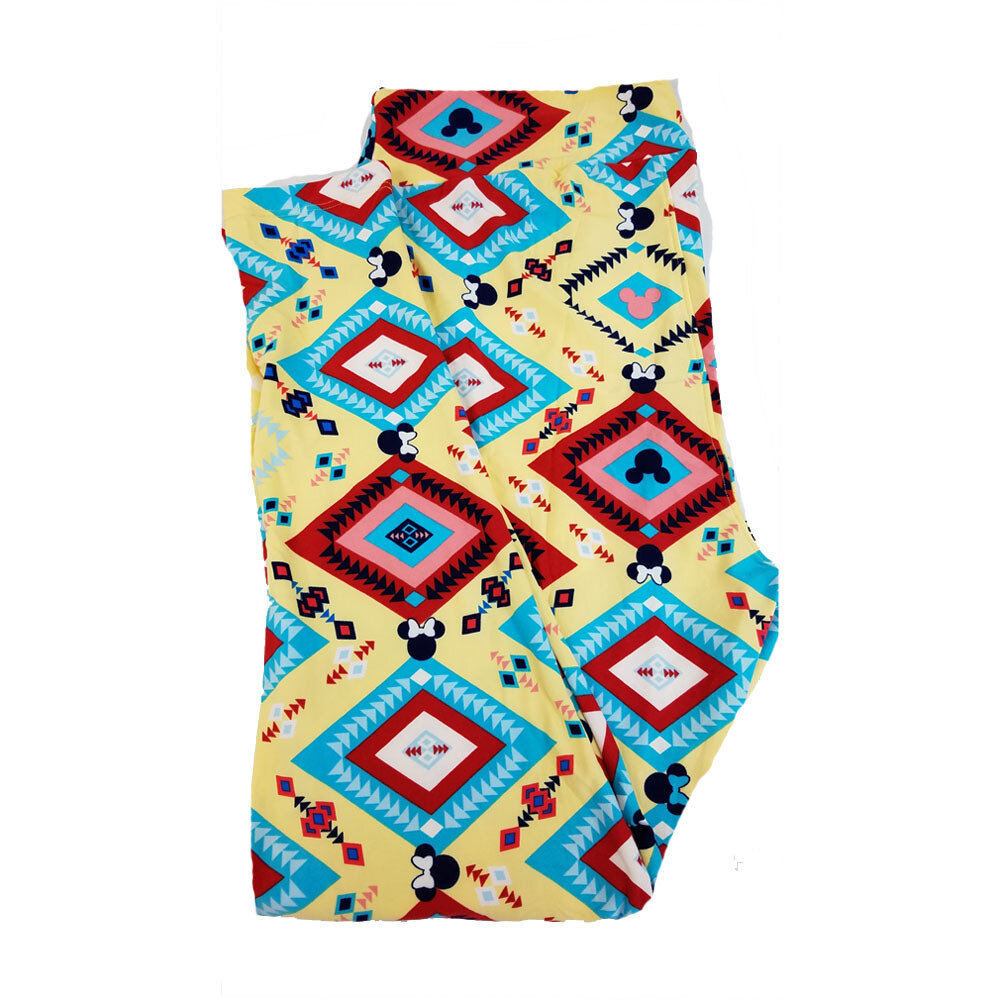LuLaRoe TCTWO TC2 Disney Mickey and Minnie Mouse Geometric Yellow Blue Red Leggings fits Adult Sizes 18+