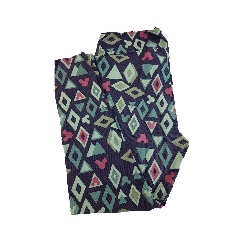 LuLaRoe TCTWO TC2 Disney Mickey Mouse Diamonds and Triangles Green Dark Green Pink Leggings fits Adult Sizes 18+