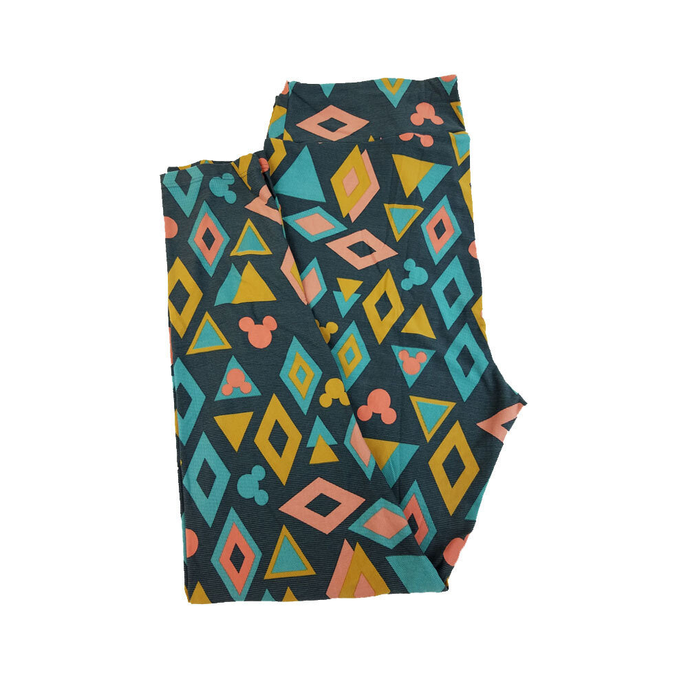 LuLaRoe TCTWO TC2 Disney Mickey Mouse Diamonds and Triangles Green Gold Pink Leggings fits Adult Sizes 18+