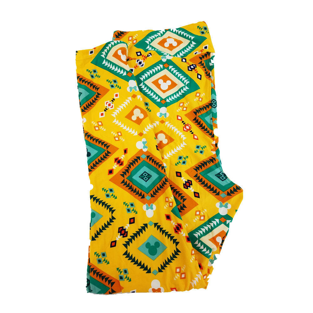 LuLaRoe TCTWO TC2 Disney Minnie Mouse Geometric Yellow Green White Leggings fits Adult Sizes 18+