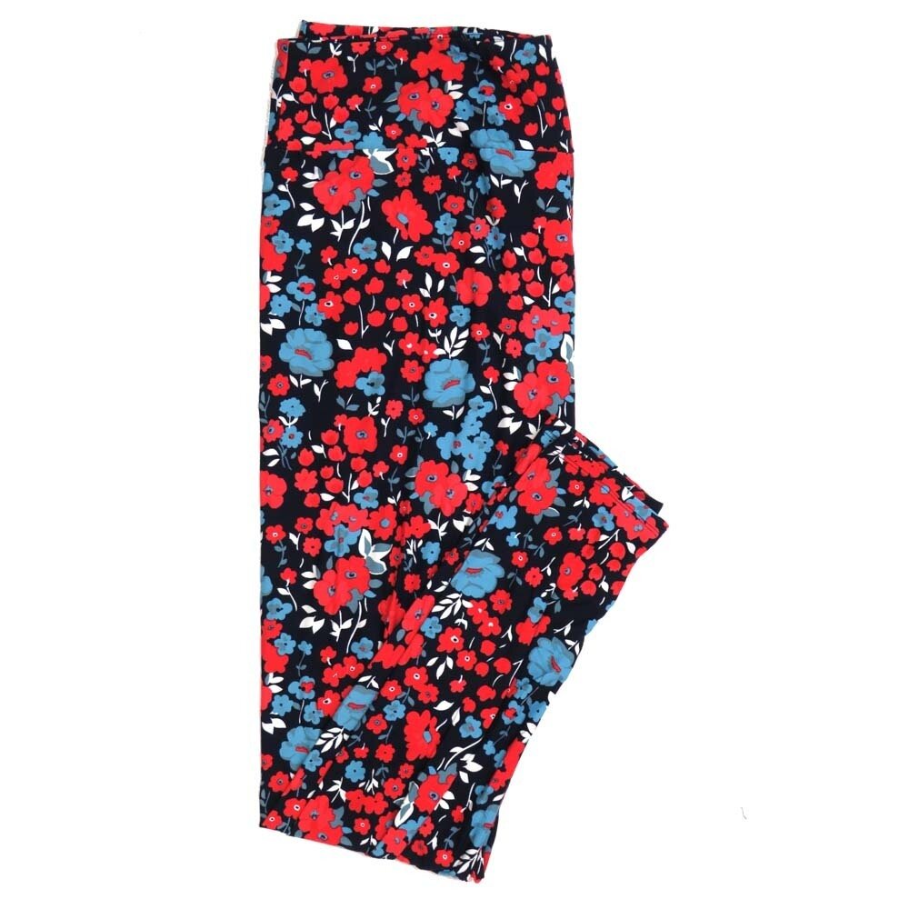 LuLaRoe TCTWO TC2 Floral Navy Blue Red Floral Buttery Soft Womens Leggings fits Adults sizes 18-26  TCTWO-9061-D-13