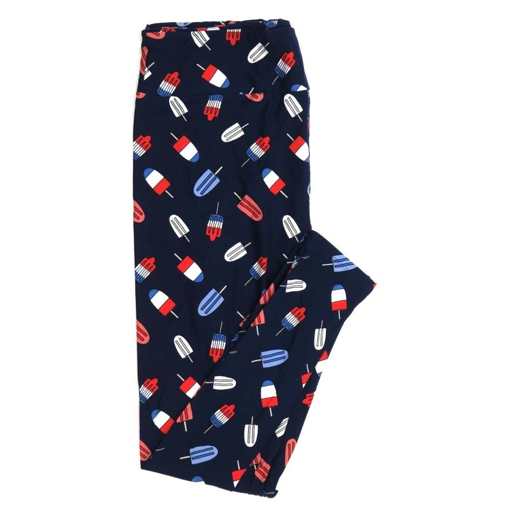 LuLaRoe TCTWO TC2 Americana USA Popsicles Rocket Pops Navy Red White Blue Buttery Soft Womens Leggings fits Adults sizes 18-26  TCTWO-9057-B-35
