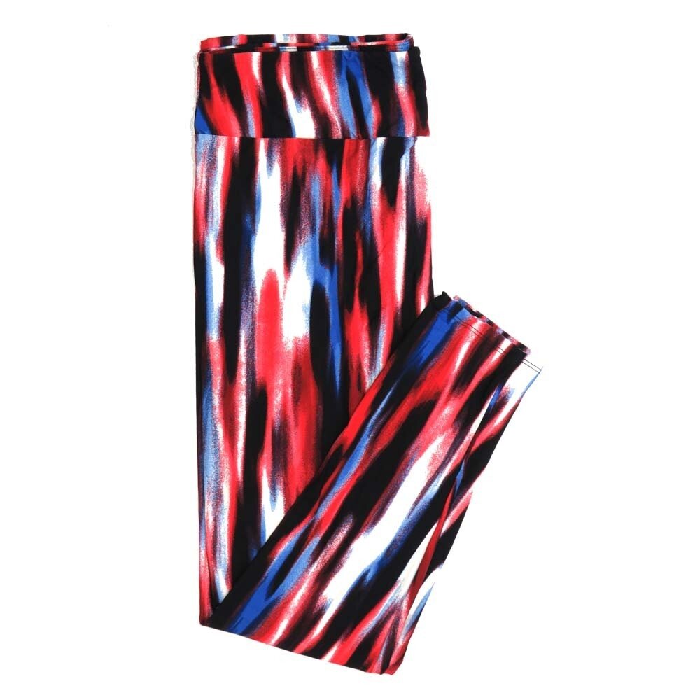 LuLaRoe TCTWO TC2 Tye Dye Red White Blue Black Stripe Buttery Soft Womens Leggings fits Adults sizes 18-26  TCTWO-9054-A-47