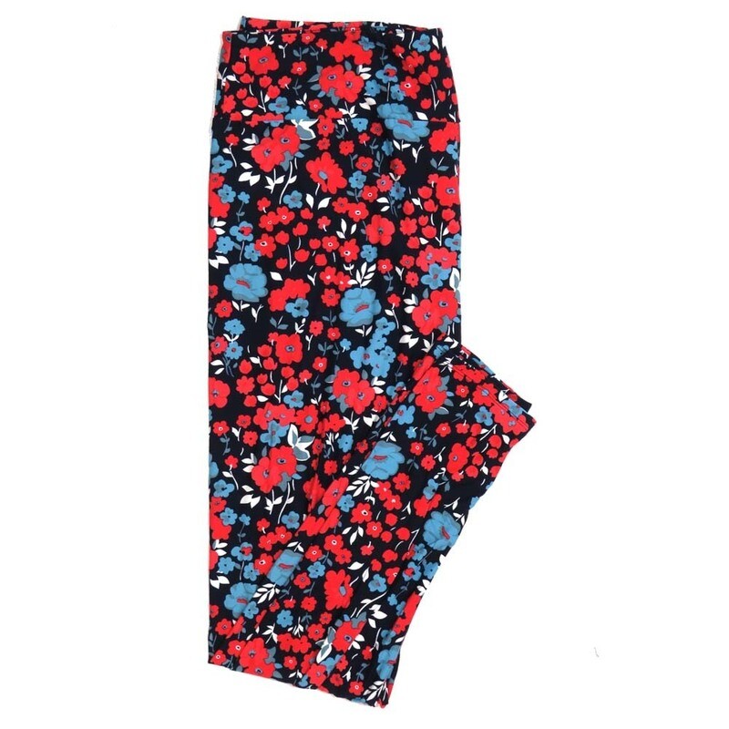 LuLaRoe TCTWO TC2 Floral Navy Blue Red Floral Buttery Soft Womens Leggings fits Adults sizes 18-26  TCTWO-9061-D-13