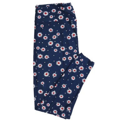 LuLaRoe TCTWO TC2 Daisies Navy White Red Daisies Floral Buttery Soft Womens Leggings fits Adults sizes 18-26  TCTWO-9056-A-44