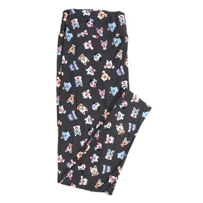 LuLaRoe TCTWO TC2 Dogs Puppy Puppies Wearing Glasses Hearts Gray Blue Red White Cream Buttery Soft Womens Leggings fits Adults sizes 18-26  TCTWO-9054-B-40