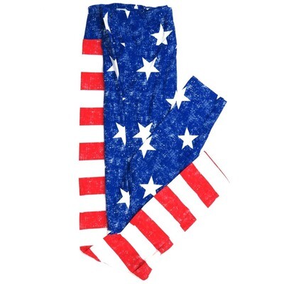LuLaRoe TCTWO TC2 Americana USA Stars and Stripes Red White Stripe on one Leg and Blue White Stars on other Leg USA Flag Buttery Soft Womens Leggings fits Adults sizes 18-26  TCTWO-9060-A-25
