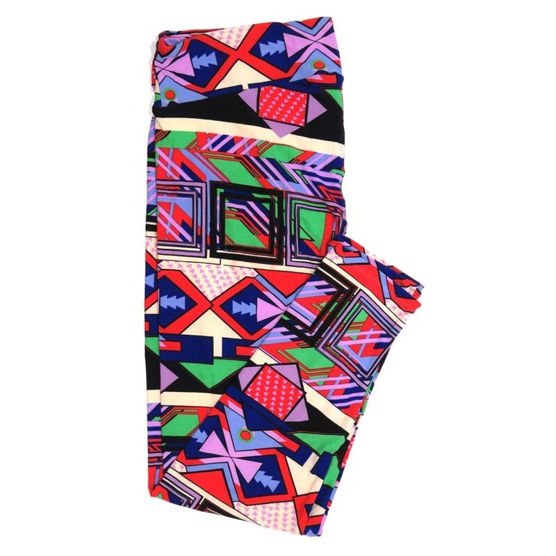 LuLaRoe TCTWO TC2 Striped Polka Dot Patchwork Geometric Leggings fits sizes 18+  TCTWO-9086-B