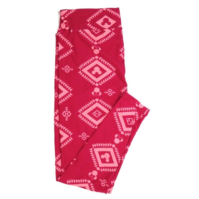 LuLaRoe TCTWO TC2 Disney Mickey and Minnie Mouse Diamond Arrow Chevron Red Gray Leggings fits sizes 18+  TCTWO-9088-J