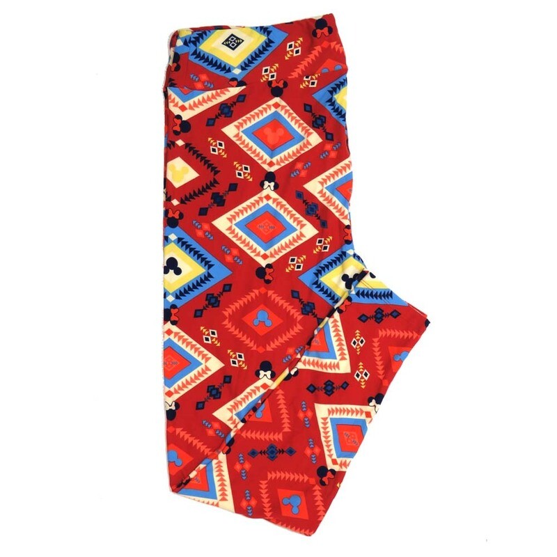 LuLaRoe TCTWO TC2 Disney Mickey and Minnie Mouse Diamond Arrow Chevron Red Leggings fits sizes 18+  TCTWO-9087-D2