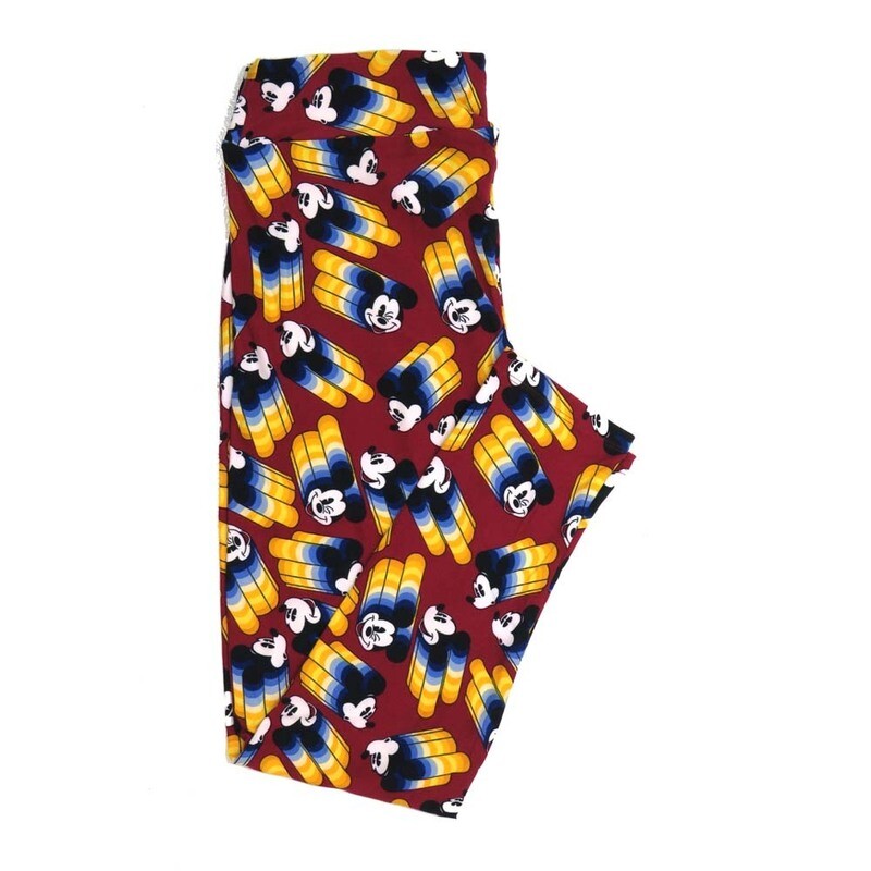 LuLaRoe TCTWO TC2 Disney Mickey Mouse Zooming Smiling Rainbow Red Leggings fits sizes 18+  TCTWO-9088-D