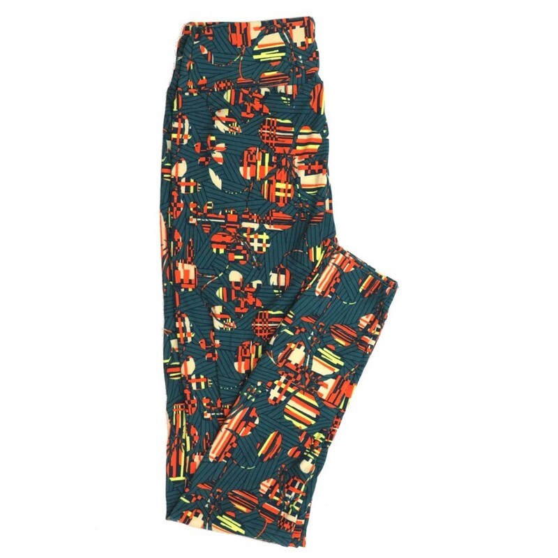 LuLaRoe One Size OS Stripe Crisscross Abstract Floral Leggings fits Womens sizes 2-10  OS-4387-R
