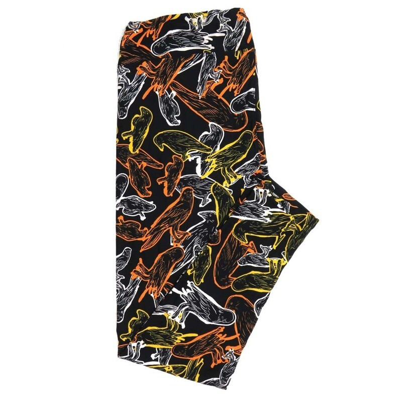 LuLaRoe TCTWO TC2 Halloween Black Crows Yellow White Leggings fits sizes 18+  TCTWO-9085-D