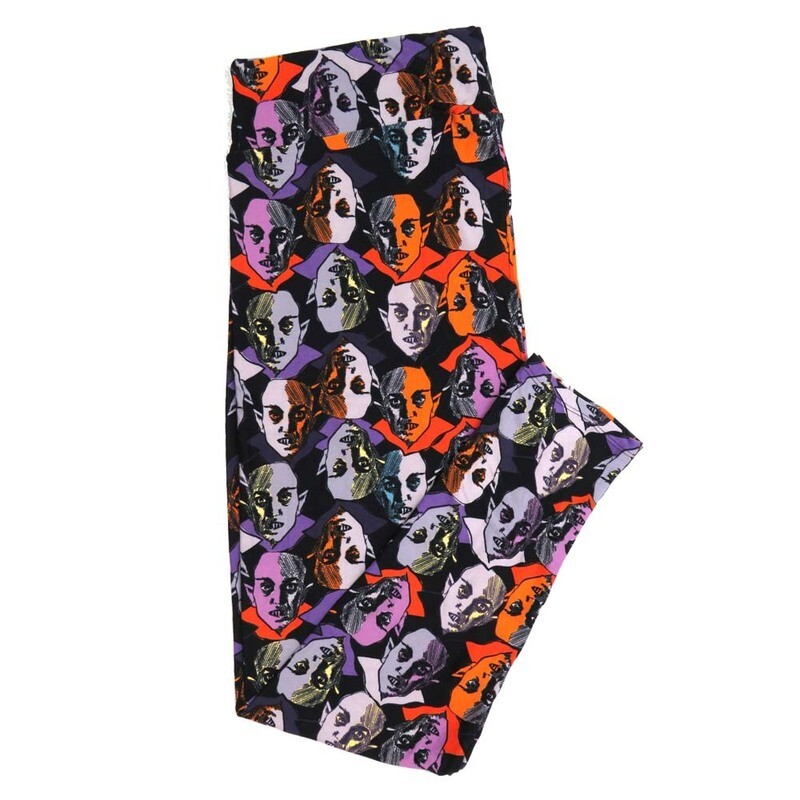 LuLaRoe TCTWO TC2 Halloween Dracula Black Blue Red Gray Leggings fits sizes 18+  TCTWO-9085-I2
