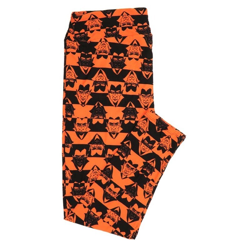 LuLaRoe TCTWO TC2 Halloween Dracula Black Orange Stripe Leggings fits sizes 18+  TCTWO-9085-A