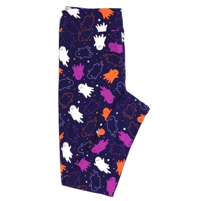 LuLaRoe TCTWO TC2 Halloween Flying Happy Ghosts Blue White Purple Polka Dot Womens Buttery Soft Leggings fits Adults 18+ 861685