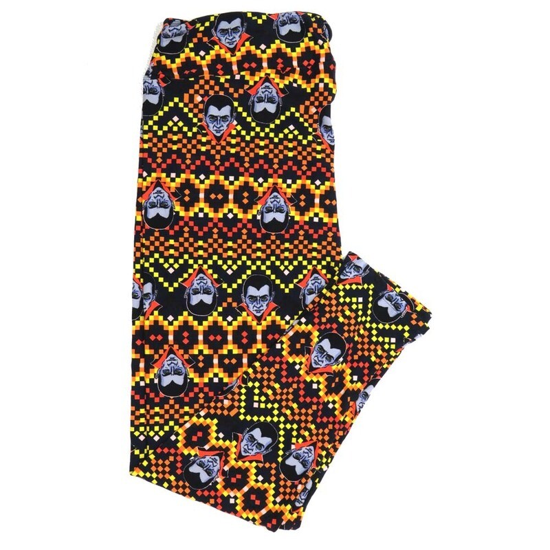 LuLaRoe TCTWO TC2 Halloween Dracula Black Yellow Orange Polka Dot Leggings fits sizes 18+  TCTWO-9085-B