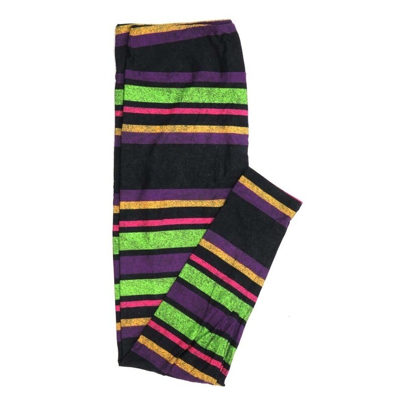 LuLaRoe TCTWO TC2 Halloween Stripe Speckled Black Yellow Purple Gray Womens Buttery Soft Leggings fits Adults 18+  809283