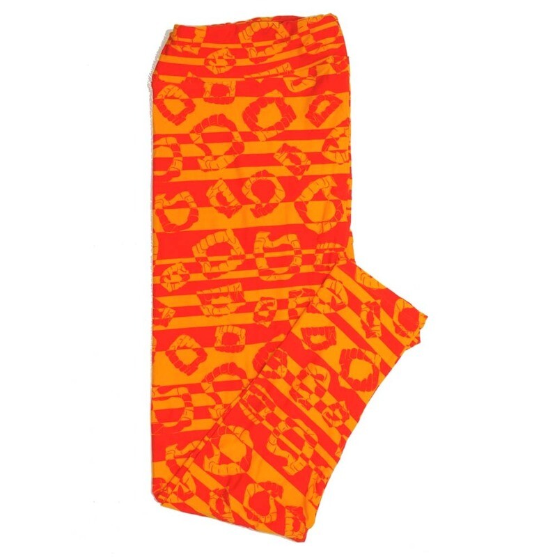 LuLaRoe TCTWO TC2 Halloween Vampire Fangs Teeth Orange Stripe Leggings fits sizes 18+  TCTWO-9085-E