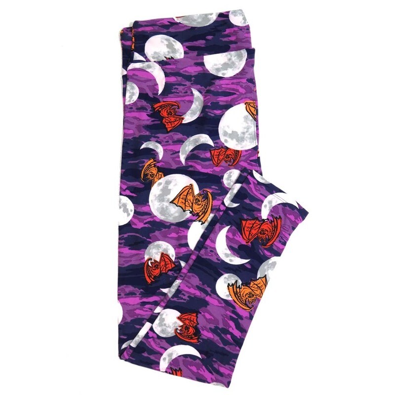LuLaRoe TCTWO TC2 HalloweenFull Moon Bats Blue black Orange Leggings fits sizes 18+  TCTWO-9085-F