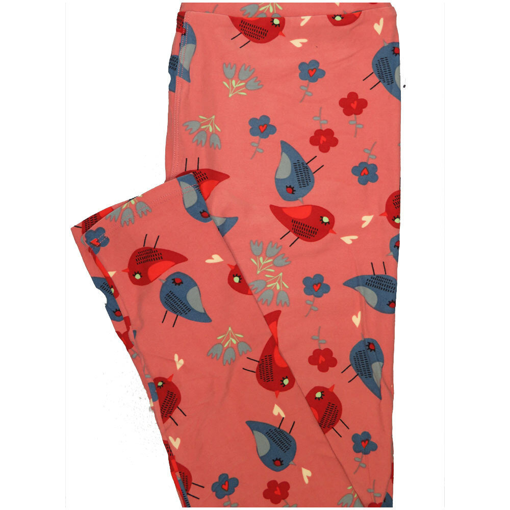 LuLaRoe One Size OS Birds Tulips Daisy Coral Cream Blue Red Black Hearts Floral Leggings (OS fits Adults 2-10)