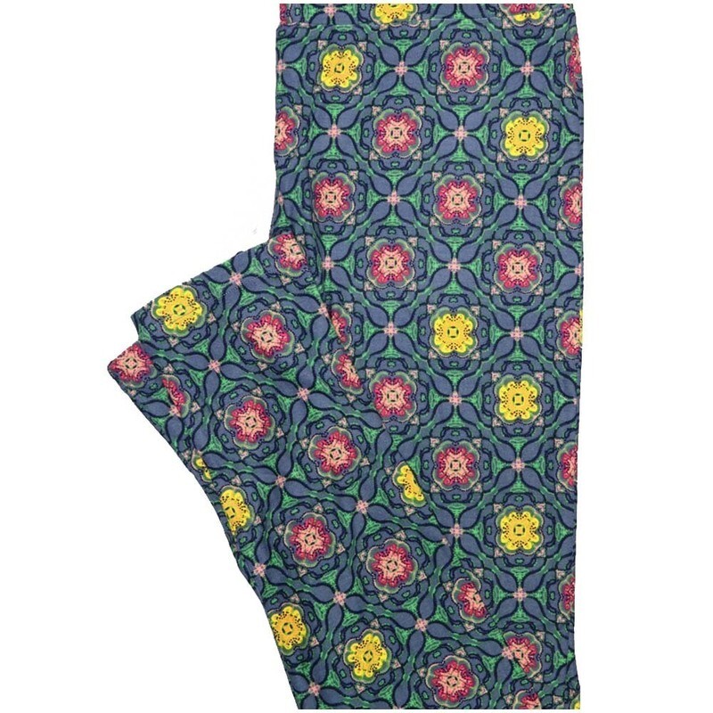 LuLaRoe One Size OS Checkerboard Mandala Blue Pink Yellow Geometric Polka Dot Leggings (OS fits Adults 2-10)